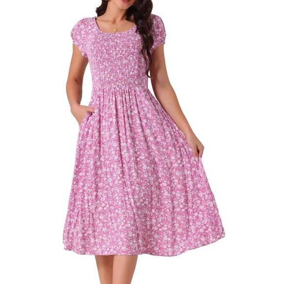 Seta T Women's Casual Floral Crew Neck Cap Sleeve Boho Flowy Midi Dress Size S - Picture 16 of 16